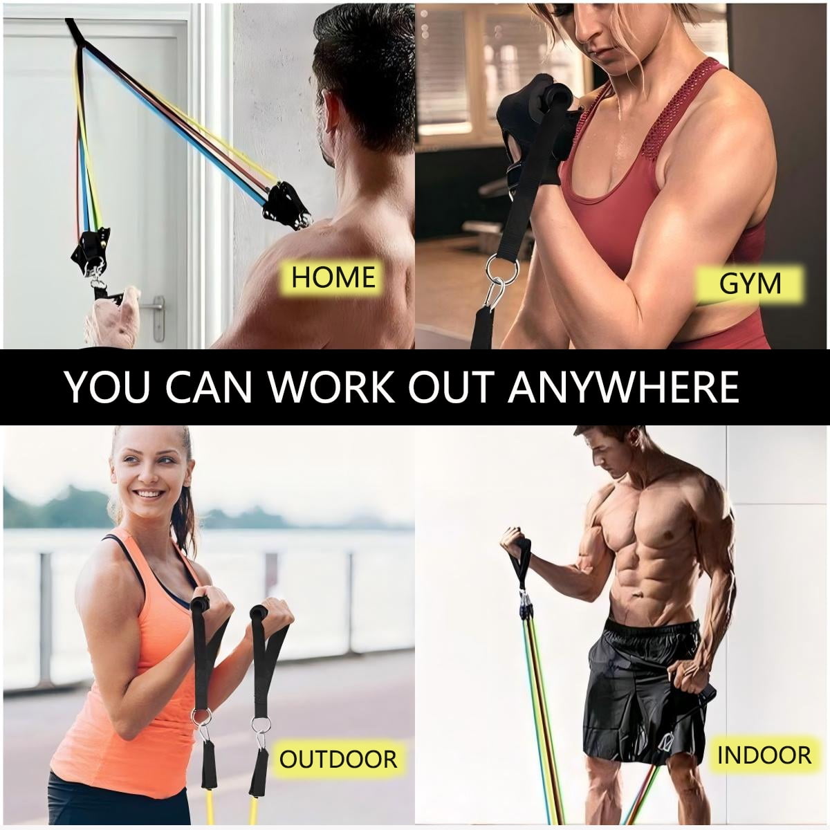 11-Piece Set Resistance Bands Exercise Bands up to 150Lbs, Work Out Bands with Handles, Color Coded Exercise Bands, Exercise Guide, Storage Bag