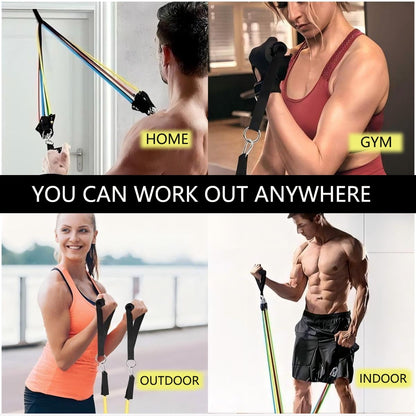 11-Piece Set Resistance Bands Exercise Bands up to 150Lbs, Work Out Bands with Handles, Color Coded Exercise Bands, Exercise Guide, Storage Bag