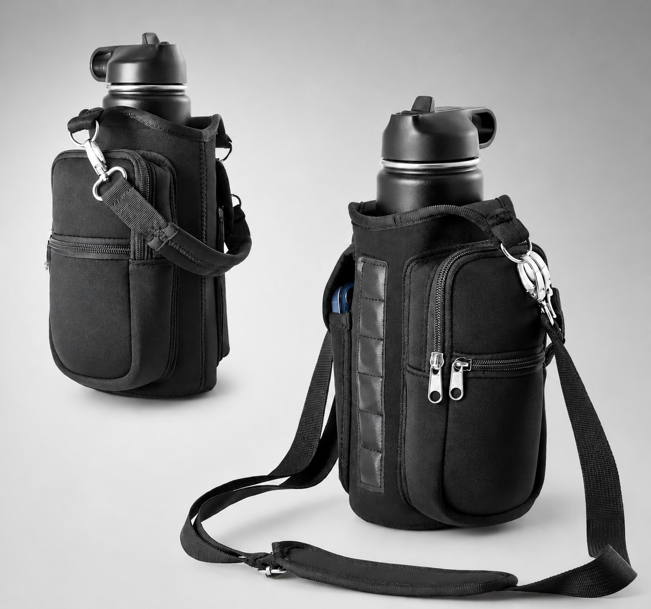 Magnetic Water Bottle Holder Gym Water Bottle Carrier Bag W/ Phone Pocket Handle Shoulder Strap 6 Built-In Magnets Water Bottle