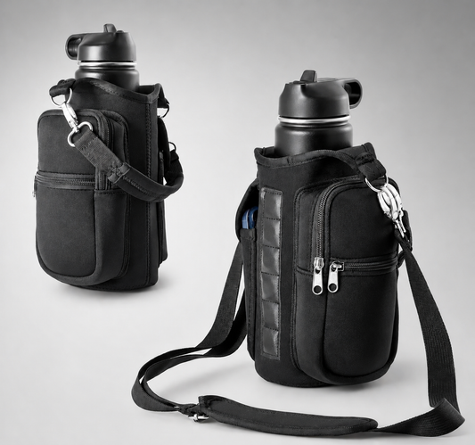 Magnetic Water Bottle Holder Gym Water Bottle Carrier Bag W/ Phone Pocket Handle Shoulder Strap 6 Built-In Magnets Water Bottle